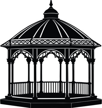 recommend clip art: Gazebo Silhouette in Black | Outdoor Garden Structure Vector for Landscape