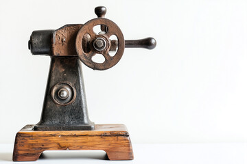 antique hand crank meat grinder with iron and wood texture