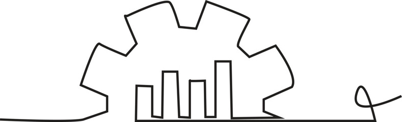 Continuous line drawing of growth graph with gear