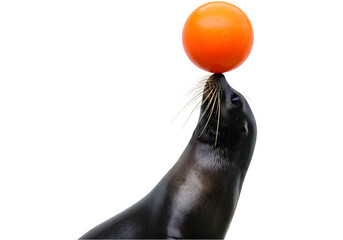 Sea Lion Juggling Orange Ball: Amazing Animal Talent transparent background