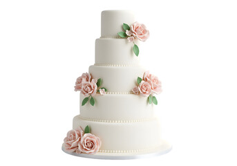 Elegant White Wedding Cake with Pink Roses transparent background