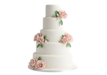 Elegant White Wedding Cake with Pink Roses transparent background