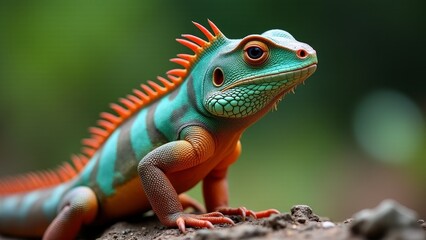 Vibrant Teal And Orange Iguana Portrait