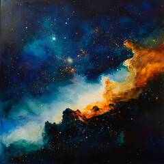 Fototapeta premium Cosmic exploration of vibrant nebulae outer space digital art celestial environment wide-angle view astrophysical concept