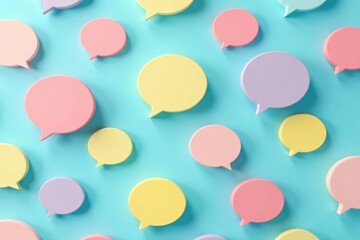 Seamless pastel speech bubble pattern on light blue background, textile, wall