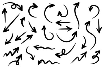 Hand drawn arrow vector icons set. Sketch arrow design for business plan and education. Set of arrows black icons.