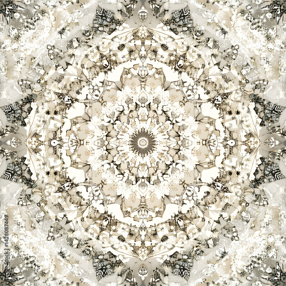 Poster symmetrical kaleidoscope: a mesmerizing digital artwork showcasing a complex, symmetrical pattern wi