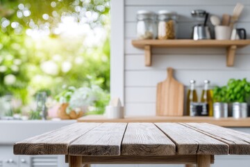 Rustic wooden table in a bright kitchen (1)
