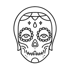 sugar skull makeup icon, sugar skull makeup line art - simple line art of sugar skull makeup, perfect for sugar skull makeup logos and icons