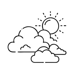 sun and clouds icon, sun and clouds line art - simple line art of sun and clouds, perfect for sun and clouds logos and icons