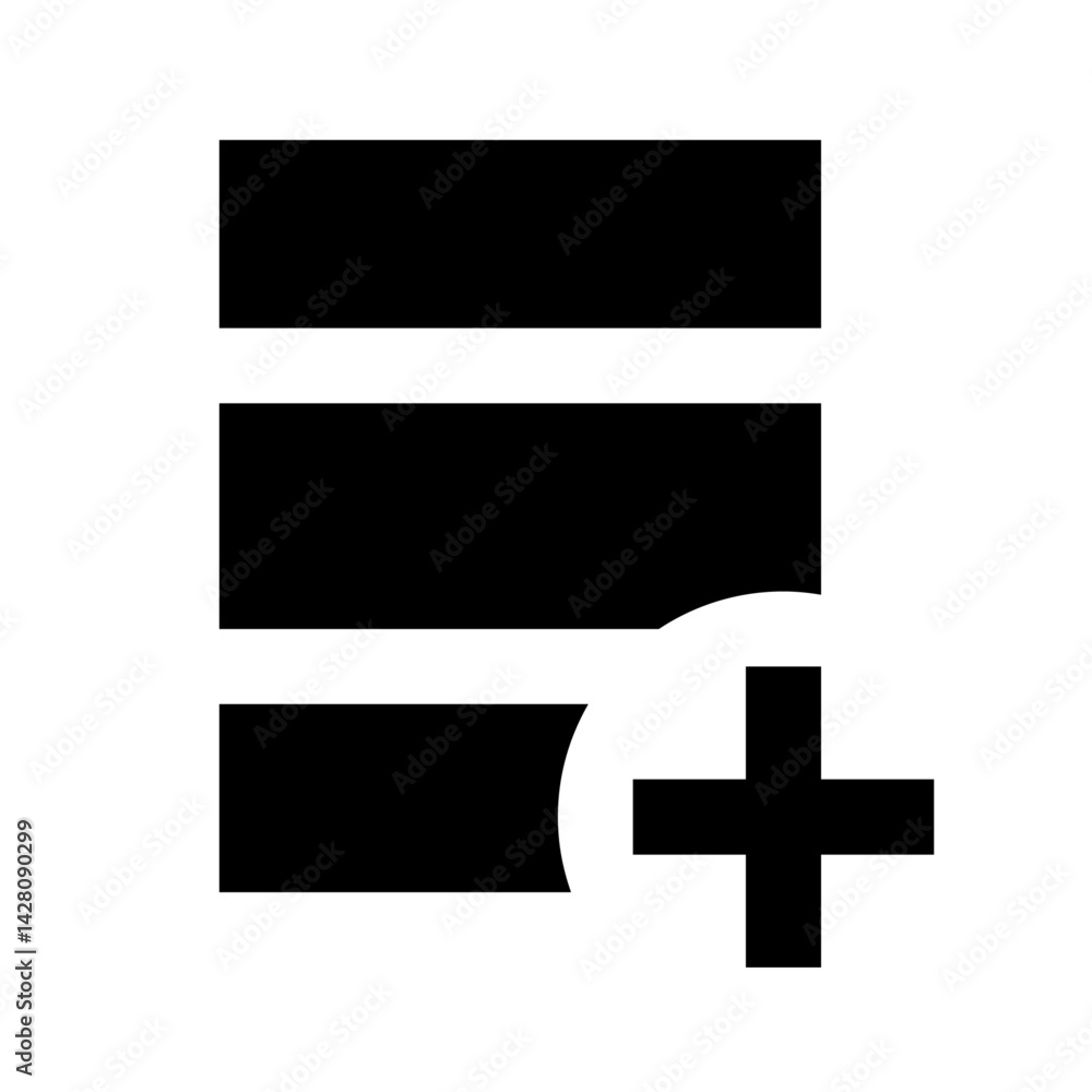 Poster black horizontal bars stacked with a plus sign overlaying the bottom bar on a white background image