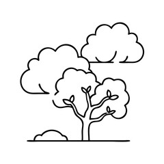 tree and clouds icon, tree and clouds line art - simple line art of tree and clouds, perfect for tree and clouds logos and icons