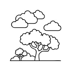 tree and clouds icon, tree and clouds line art - simple line art of tree and clouds, perfect for tree and clouds logos and icons