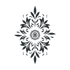 Vector abstract linocut floral logo poster template. Modern trendy minimal style. Black and white colors. Botanical blockprint for wallpaper, wall decor, print, postcard, cover, template.