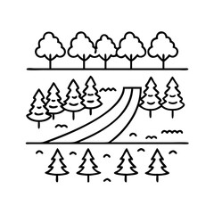 tree lined river icon, tree lined river line art - simple line art of tree lined river, perfect for tree lined river logos and icons
