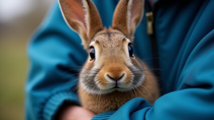 Obraz premium Close-up Of a Brown Rabbit Held