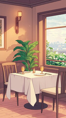 Fototapeta premium Cozy Restaurant Interior with City View