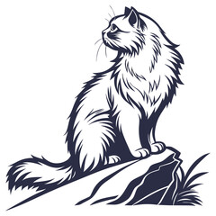 silhouette Persian cat on white background