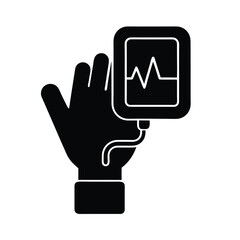 Fototapeta premium Hand with Pulse Oximeter Silhouette Vector Icon