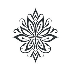 Vector abstract linocut floral logo poster template. Modern trendy minimal style. Black and white colors. Botanical blockprint for wallpaper, wall decor, print, postcard, cover, template.