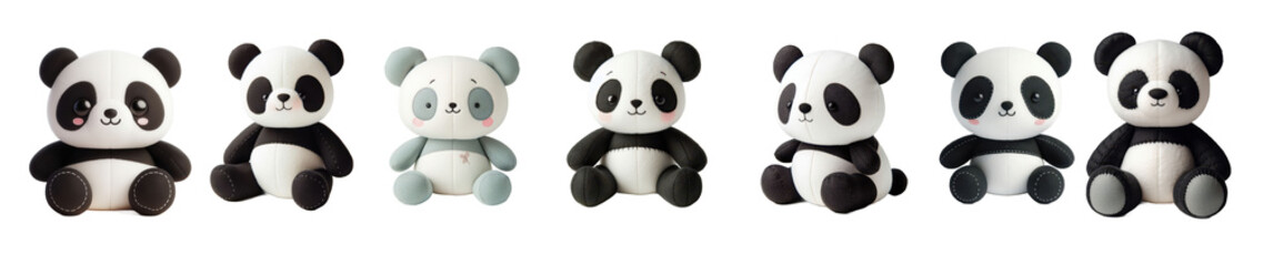 Adorable panda plushies in a row