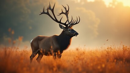 Naklejka premium Majestic Elk In Golden Field