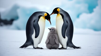 Obraz premium Emperor Penguin Family In Antarctica Landscape
