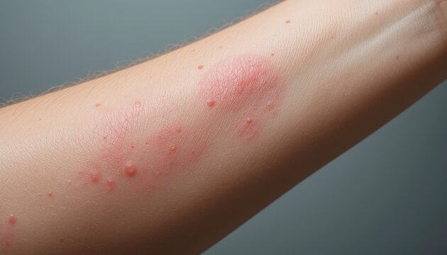 Red, inflamed skin rash on the forearm.