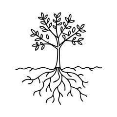 tree with roots growth icon, tree with roots growth line art - simple line art of tree with roots growth, perfect for tree with roots growth logos and icons