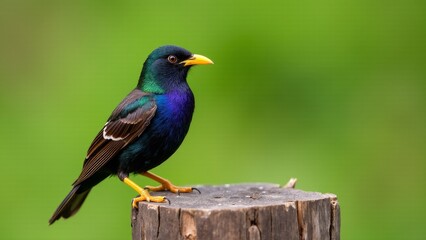 Violet-backed Starling Perched on a Wooden Stump