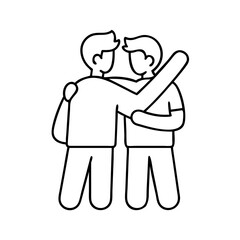two friends hugging icon, two friends hugging line art - simple line art of two friends hugging, perfect for two friends hugging logos and icons