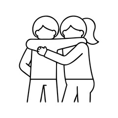 two friends hugging icon, two friends hugging line art - simple line art of two friends hugging, perfect for two friends hugging logos and icons