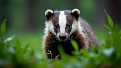 Fototapeta premium European Badger Portrait In Natural Habitat