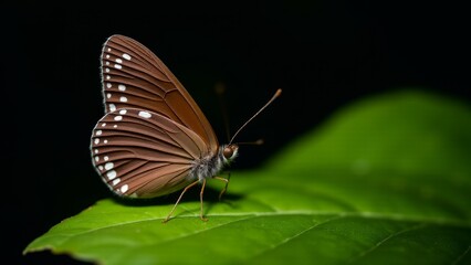 Fototapeta premium Brown Butterfly With White Spots On Leaf