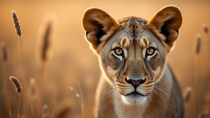 Obraz premium Majestic Lioness Portrait In Golden Light
