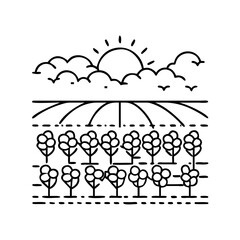 vineyard sunset icon, vineyard sunset line art - simple line art of vineyard sunset, perfect for vineyard sunset logos and icons