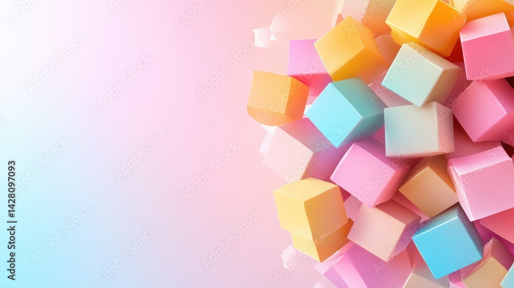 Poster 3d cube shapes arranged in artistic formation on pastel color gradient background