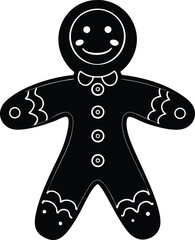 Gingerbread Man Silhouette in Black | Holiday Cookie Vector
