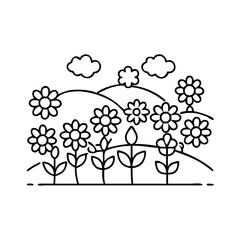 wildflower field icon, wildflower field line art - simple line art of wildflower field, perfect for wildflower field logos and icons