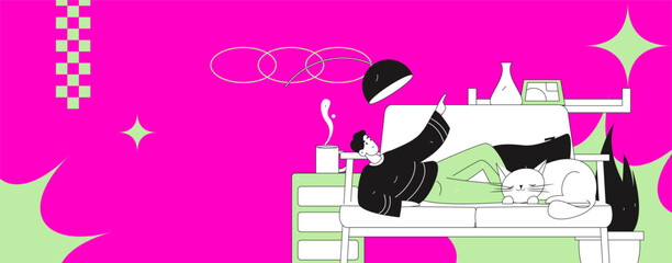 Home indoor character scene flat vector concept operation hand drawn illustration
