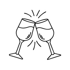 wine glass cheers icon, wine glass cheers line art - simple line art of wine glass cheers, perfect for wine glass cheers logos and icons