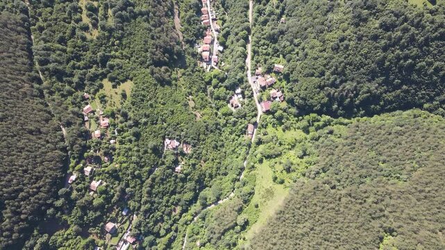 Amazing Aerial view of iskar gorge near village of Bov, Balkan Mountains, Bulgaria
