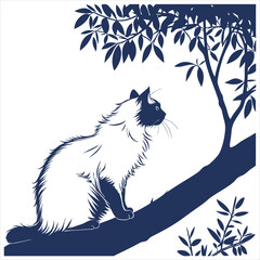 silhouette ragdoll cat on white background