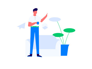 Fototapeta premium Home indoor character scene flat vector concept operation hand drawn illustration 