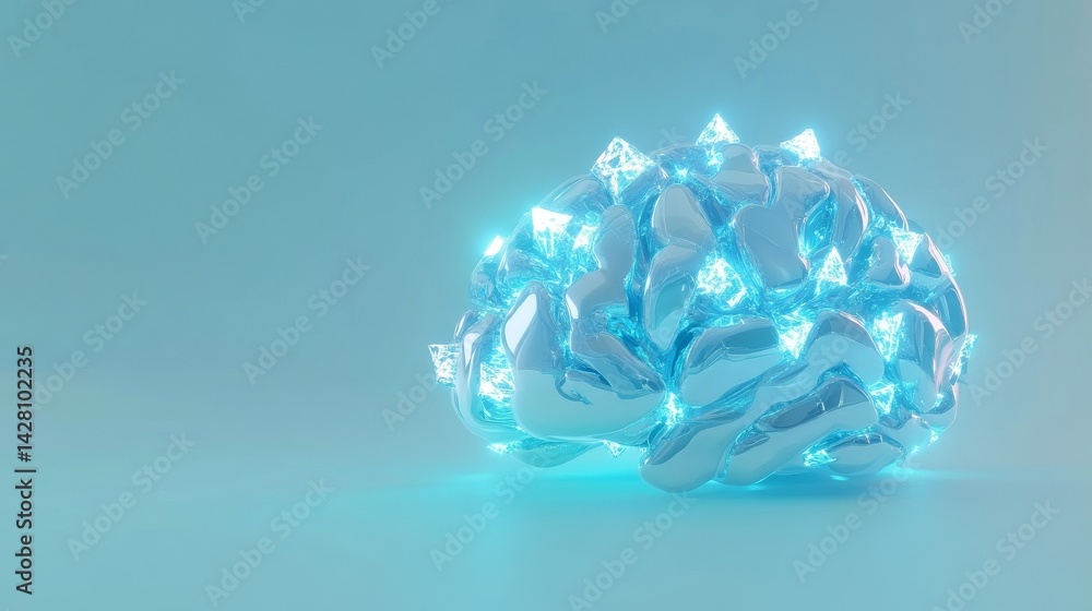 Poster a digital brain composed of circuits and lights set against a white background, serving as a stock c