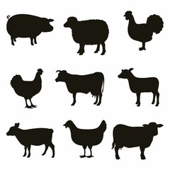 farm animals collection vector, farm animals collection, set of farm animals silhouette  
