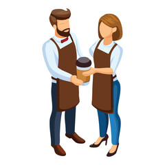 Fototapeta premium Loveable Barista Pair Holding Coffee Cups 