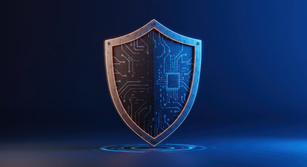 A digital shield representing cybersecurity and data protection, perfect for illustrating secure networks.