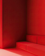 Red Minimalist Room Interior with Modern Sofa