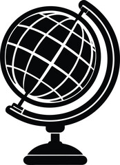 Globe Office Stand Silhouette in Black | World Map Desk Accessory Vector